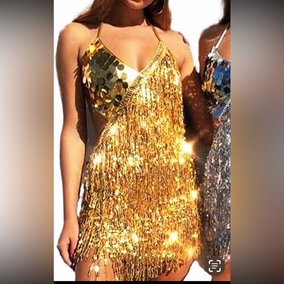 Barode sequins and fringe gold mini dress!! - Picture 5 of 12